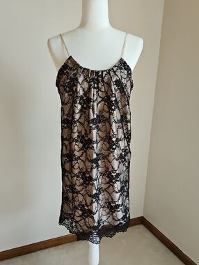 Mini Slip Dress Black Lace Adjustable Straps Pleat Neck Coquette Dainty Fairy